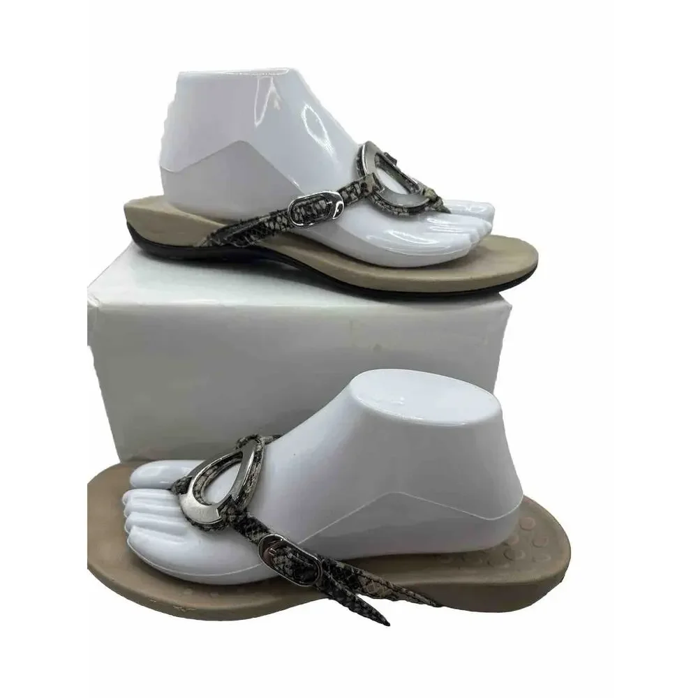 Vionic Women's Karina Sandals Size 10 Snakeskin Leather Silver Comfort Thong